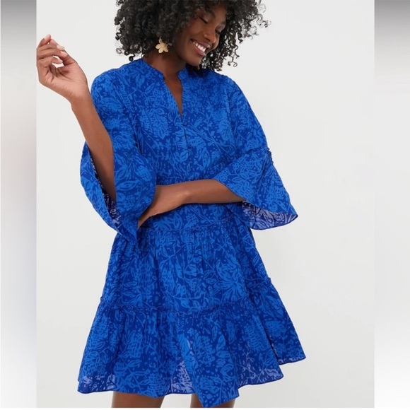 Tuckernuck Hyacinth House blue Tiered V-Neck Quidnet Mini Dress - Picture 2 of 8